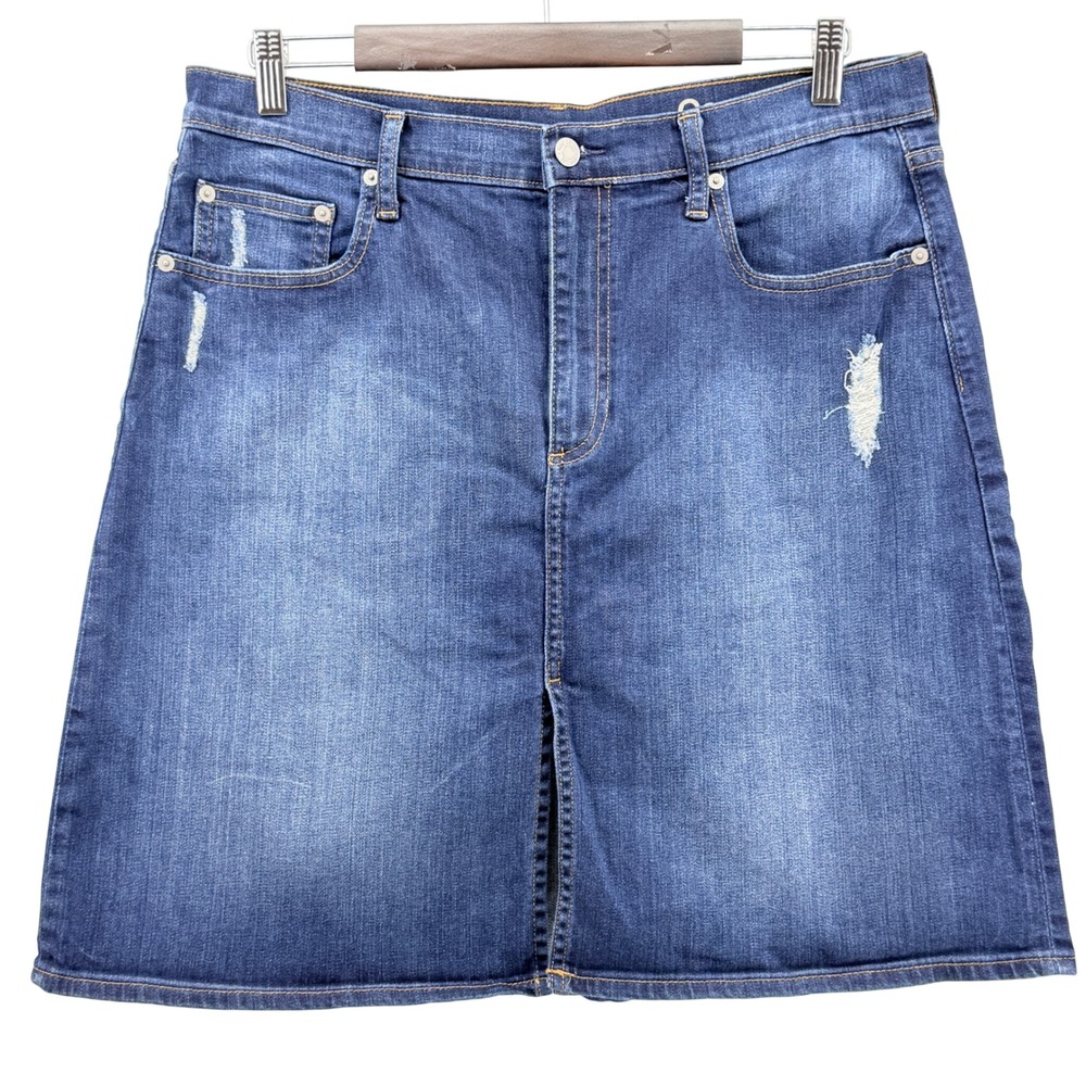 Gap Denim Skirt Womens 32 Blue 1969 A-Line Distressed Medium Vintage